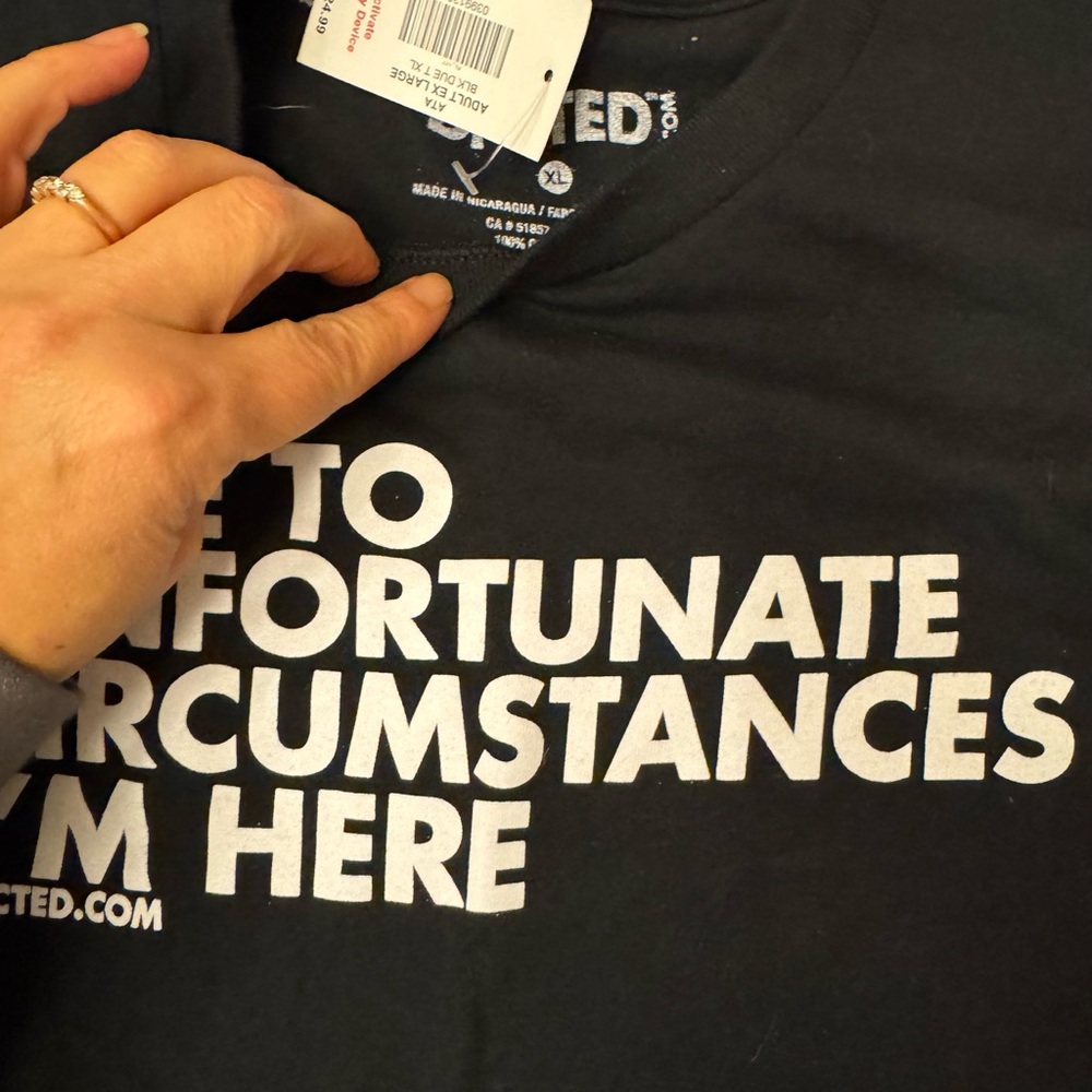 Adult Apparel Humor Black Statement Tee XL unfortunately I’m here - Picture 4 of 8